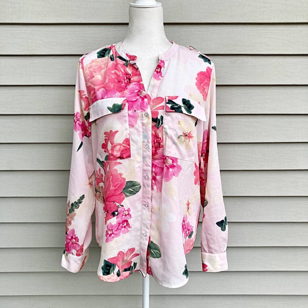 Calvin Klein Pink Floral Utility Blouse Size Medium